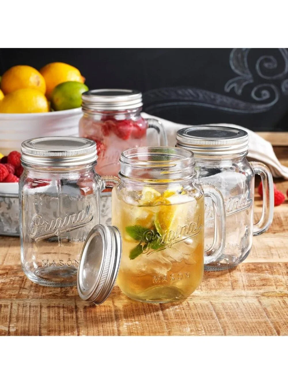 Set of 4 Vintage Mason Jar Glass Mugs with Handle & Lid - Perfect for Home